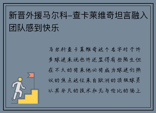 新晋外援马尔科-查卡莱维奇坦言融入团队感到快乐