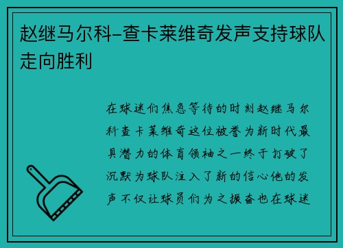 赵继马尔科-查卡莱维奇发声支持球队走向胜利